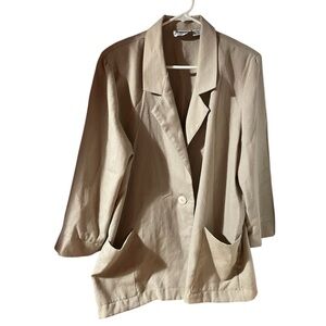 Joanna Blazer Women’s Beige Large Jacket 1 Button Shoulder Pads 6% Linen Vintage